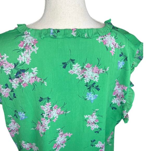 CeCe green floral blouse sleeveless with keyhole neckline professional casual - Picture 4 of 8